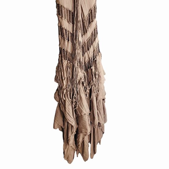 Vintage Y2k Silk Nina Austin Brown Handkerchief Hem Fairycore Boho Dress - XS - Picture 9 of 11